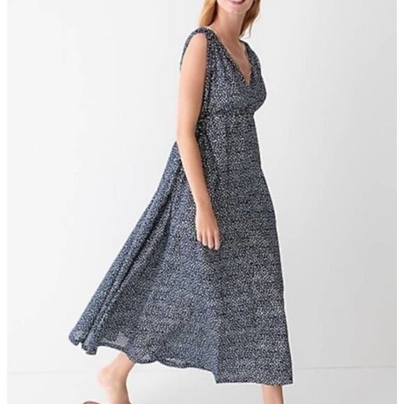 J. Crew Womens Maxi Dress Medium Navy Polka Dot Side Tie Beach Cover Up - Picture 2 of 12